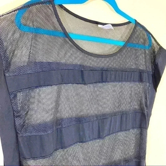 La Moda Black Sheer Mesh Striped Sleeveless Blouse - Picture 7 of 12